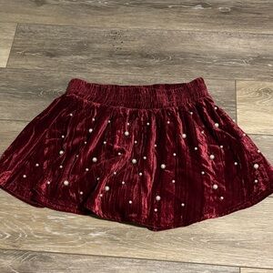 Burgundy Velvet Skirt with Pearl Accents EUC